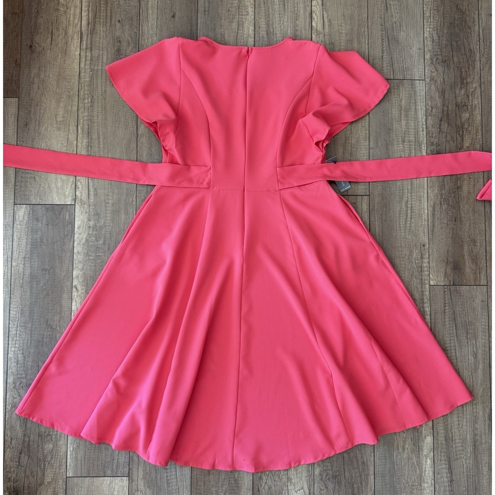 NWT Lane Bryant Pink Midi Dress Size 16 Tie Waist Pockets Flutter Sleeve - Picture 9 of 13